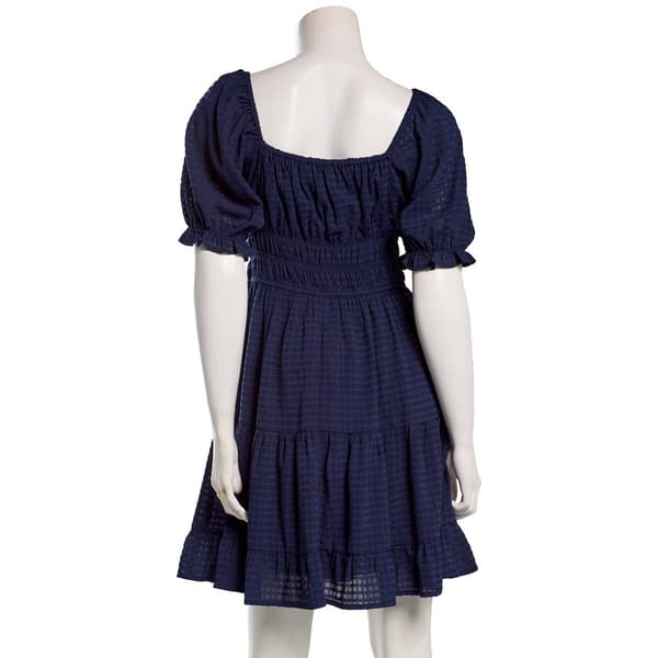 Juniors Jolt Puff Sleeve Ruch Waist Gauze A-Line Dress