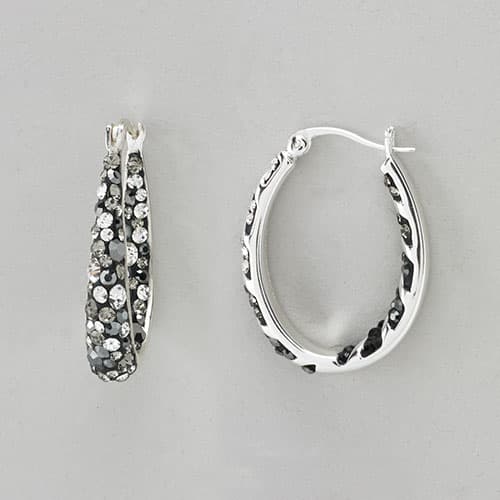 Silver Plated Inside Out Black & White Crystal Hoop Earrings