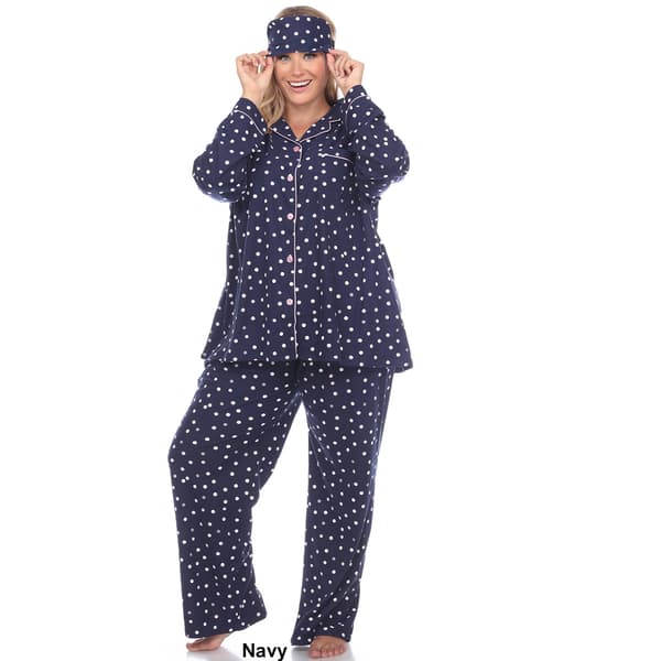 Plus Size White Mark Dotted Long Sleeve 3pc. Pajama Set