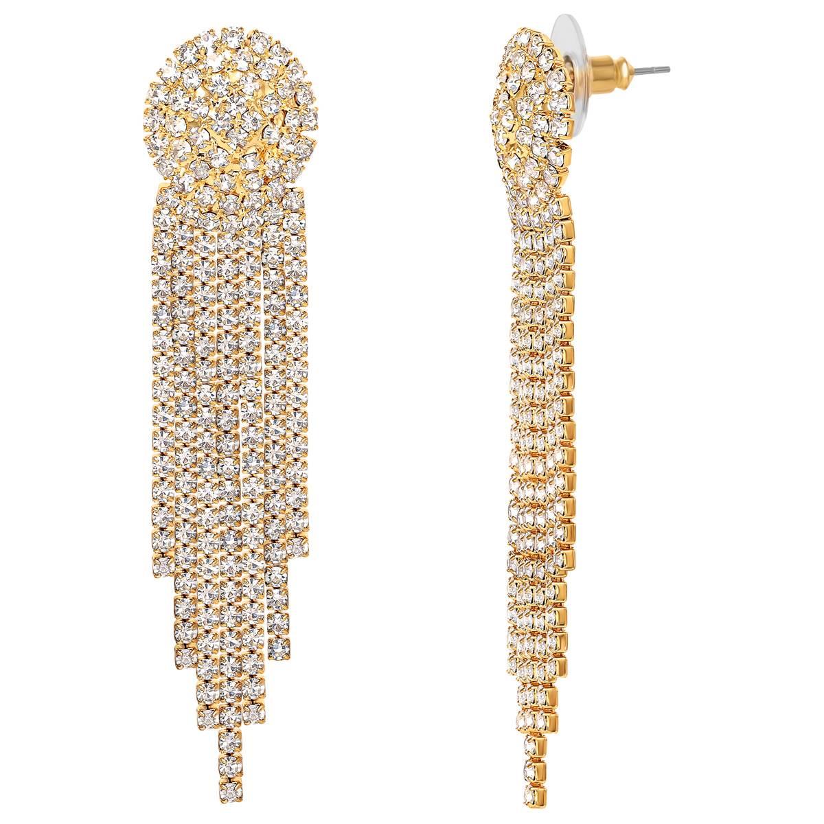 Jessica Simpson Pave Rhinestone Fringe Dangle Earrings