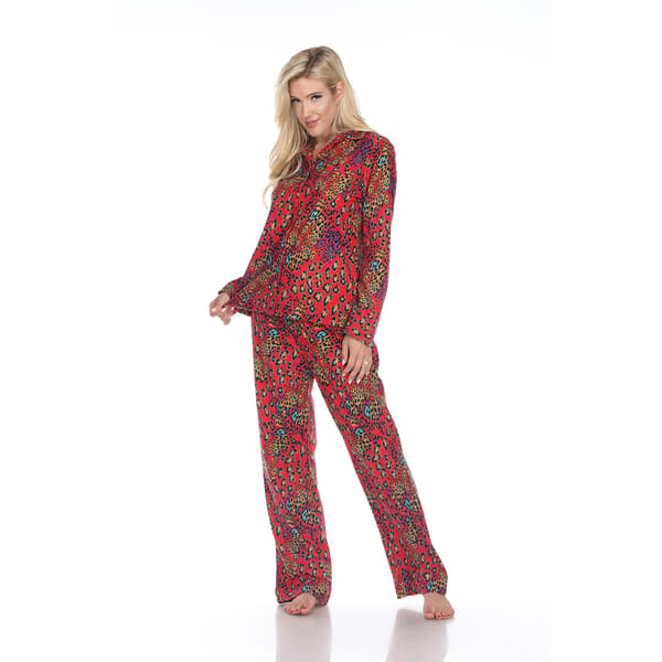 Womens White Mark 3pc. Red Leopard Pajama Set