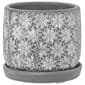 Grey Floral Planter with Saucer - image 1