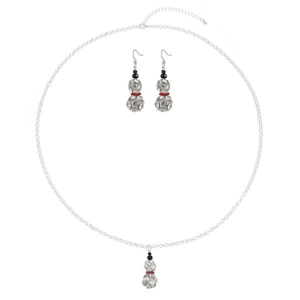 Silver-Tone Snowman Pendant Necklace with Matching Earrings Set - image 