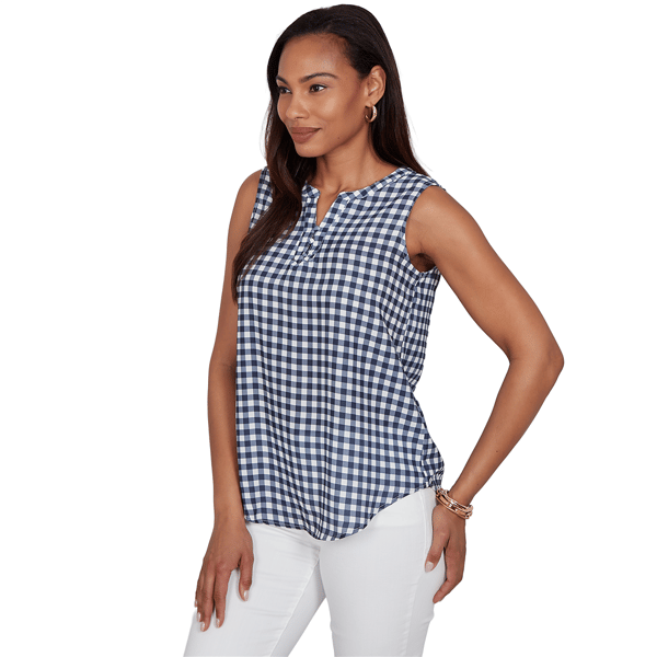 Womens Emaline Sapphire Serenade II Sleeveless Gingham Blouse