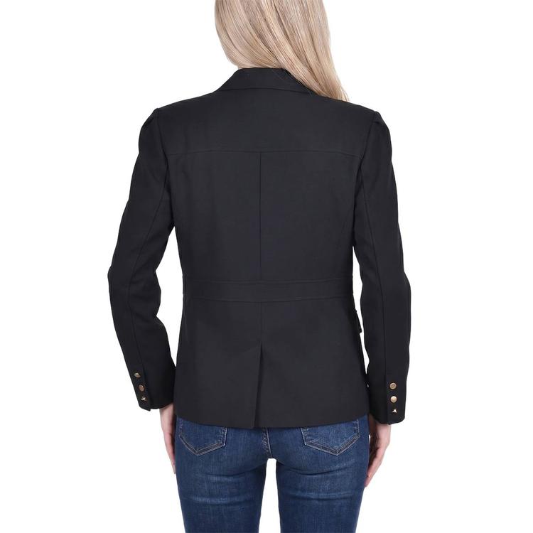 Petite NY Collection Long Sleeve Button Solid Scuba Crepe Blazer