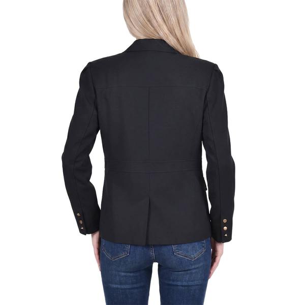 Petite NY Collection Long Sleeve Button Solid Scuba Crepe Blazer