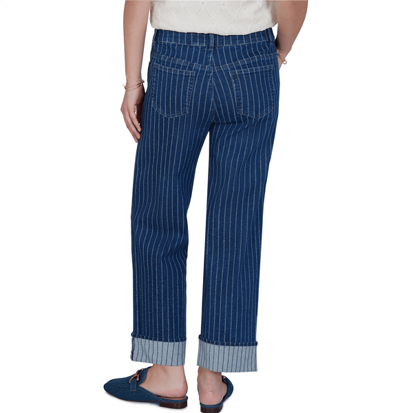 Womens Ruby Rd. Game of Luxe Pinstripe Wide Cuff Jeans
