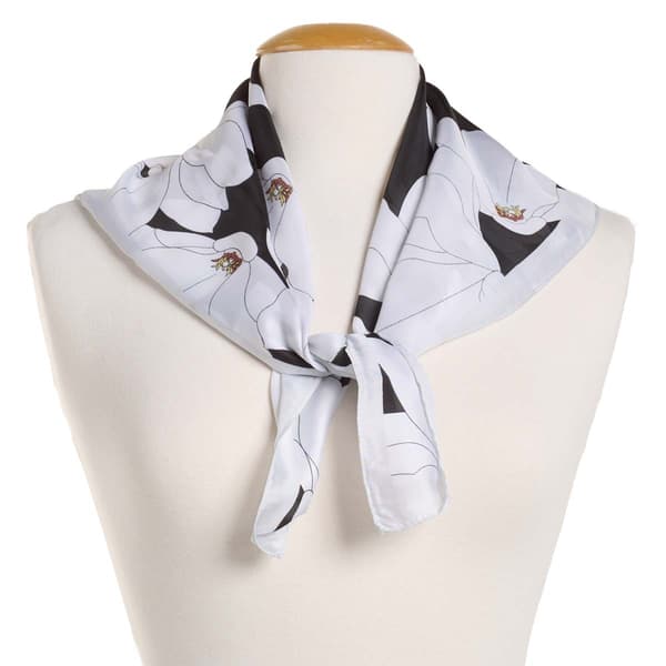 Womens Renshun Black & White Floral Silky Square Scarf - image 