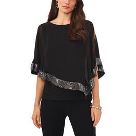 Womens MSK Sequin Trim Poncho Blouse