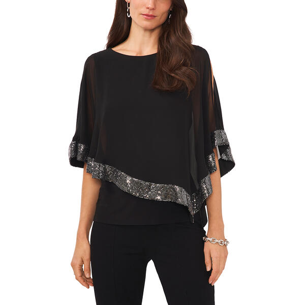 Womens MSK Sequin Trim Poncho Blouse - image 