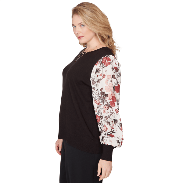 Plus Size Emaline Dusted Petals Floral Bishop Sleeve Sweater