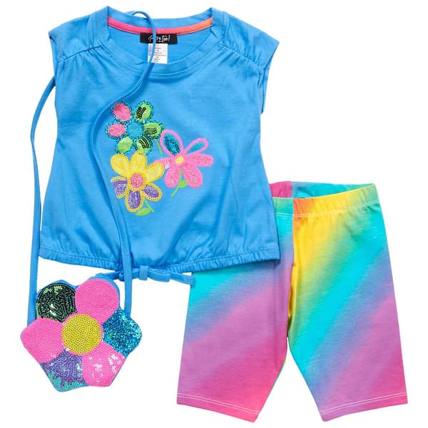 Toddler Girl Rare Too! Flower Sequin Top & Shorts Set with Purse - image 