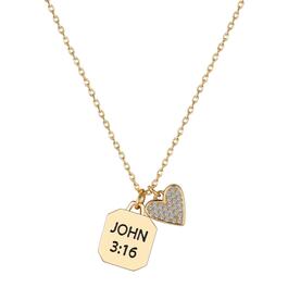 Shine Brass Gold Heart & Religious John 3:16 Medallion Necklace