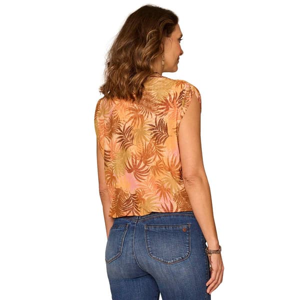 Womens Democracy Cap Sleeve Tropical Bubble Hem Blouse
