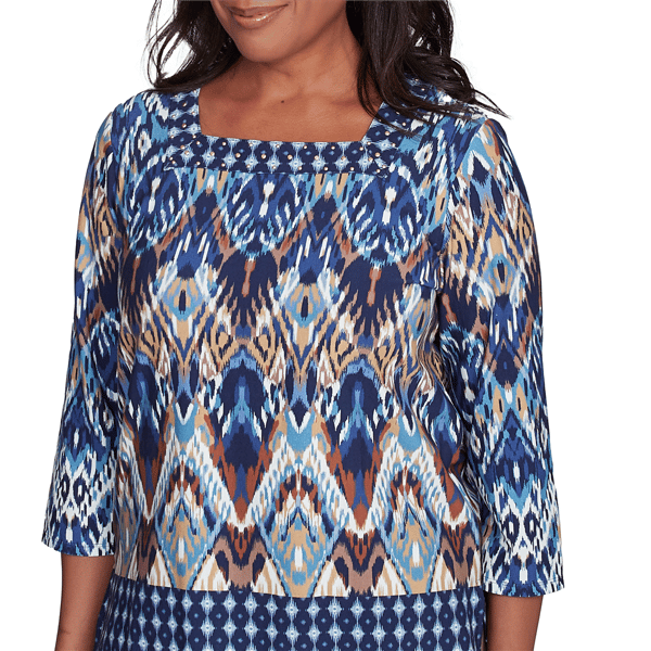 Womens Alfred Dunner Summer Solstice Ikat Diamond Border Top