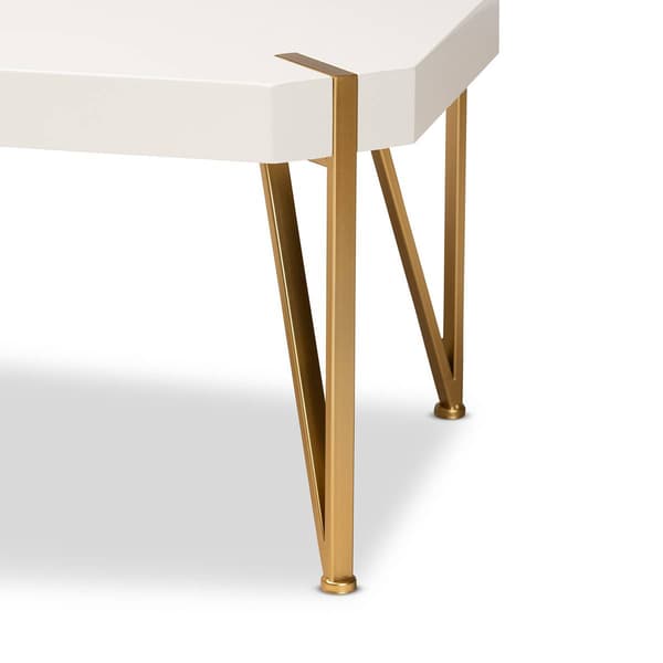 Baxton Studio Kassa Brushed Gold Metal & White Wood Coffee Table