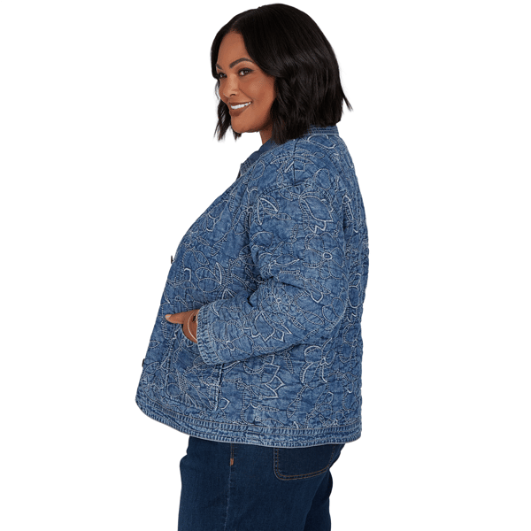 Plus Size Ruby Rd. Game of Luxe Quilted Floral Denim Jacket