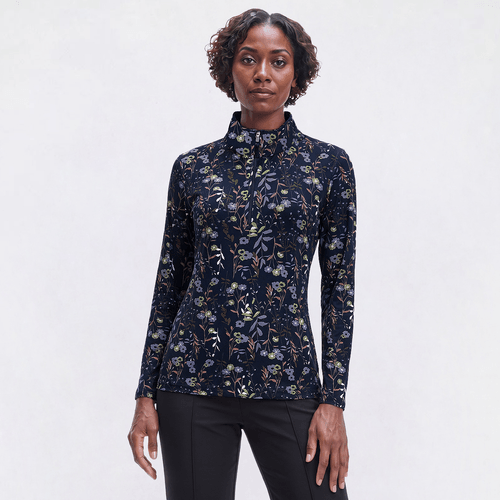 Petite Hasting & Smith 1/2 Zip Floral Leaf Mock Neck Tee - image 