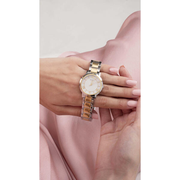 Womens Guess Silver/Gold-Tone White Dial Watch - GW0404L2