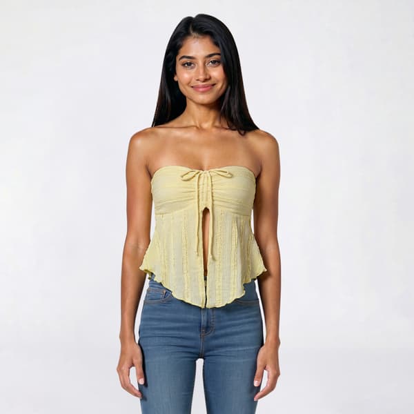 Juniors Derek Heart Lace Cinch Front Tube Top with Bra Cup