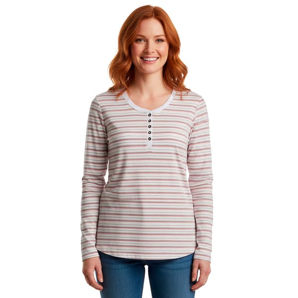 Petite Hasting & Smith Long Sleeve Stripe Henley Tee - image 