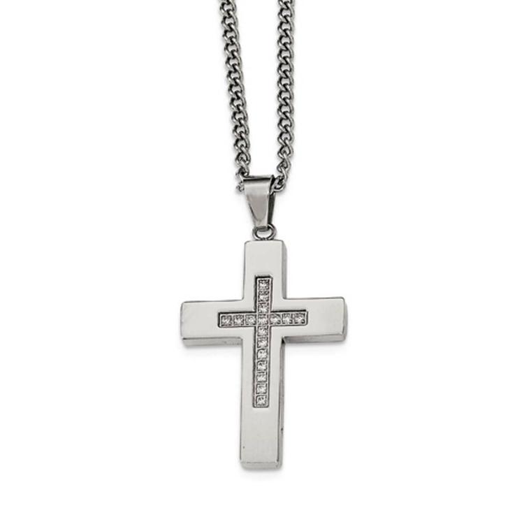 Mens Gentlemen's Classics(tm) Cubic Zirconia Accented Cross Necklace