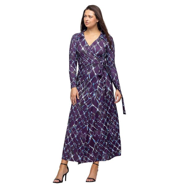 Women 24/7 Comfort Apparel Purple Collared Wrap Maxi Dress