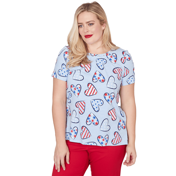Petite Alfred Dunner Lady Liberty American Flag Hearts Tee