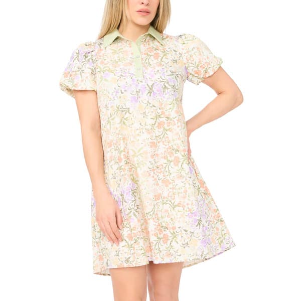 Petite MSK Puff Sleeve Ditsy Floral Cotton Poplin Shift Dress - image 