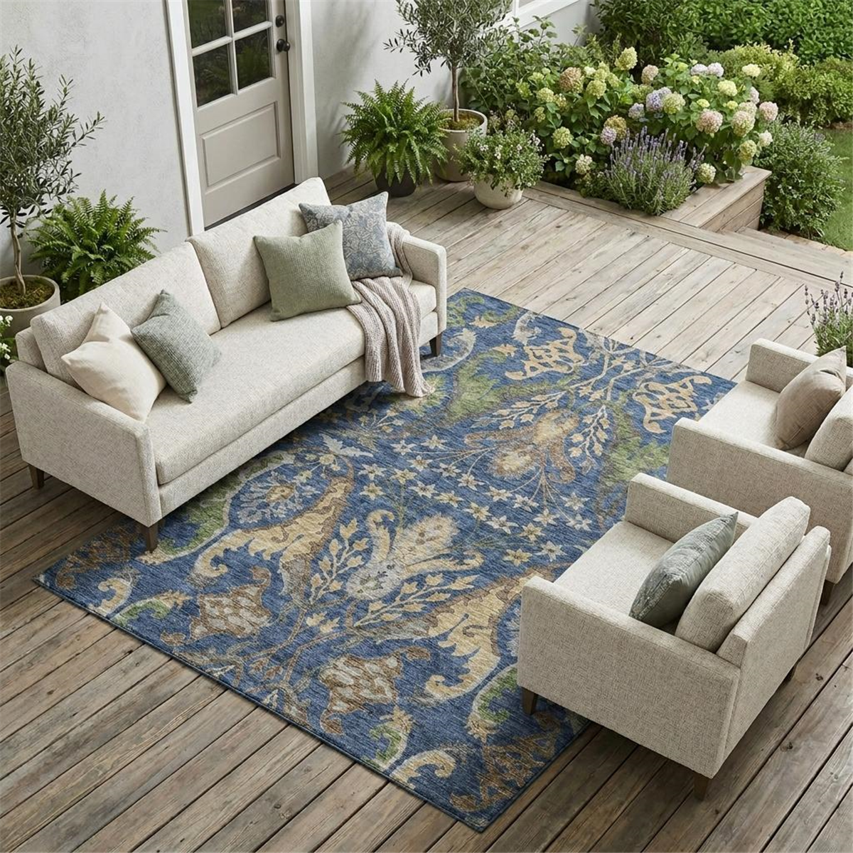HomeRoots Blue Floral Washable Indoor/Outdoor Area Rug