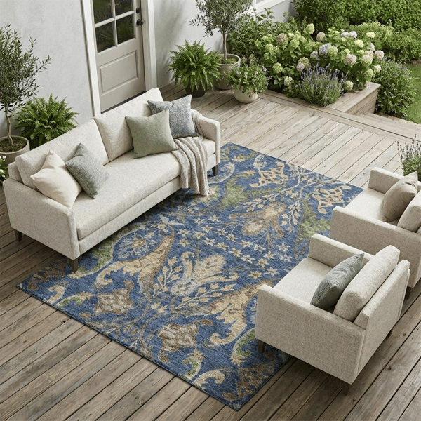 HomeRoots Navy Green & Brown Floral Area Rug - image 