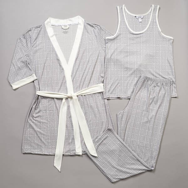 Womens Nicole Miller 3pc. Ornate Geo Tank Pants &amp; Kimono Robe Set - image 