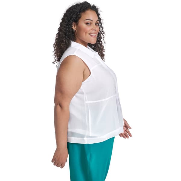 Plus Size Calvin Klein Sleeveless Pleated Front Blouse