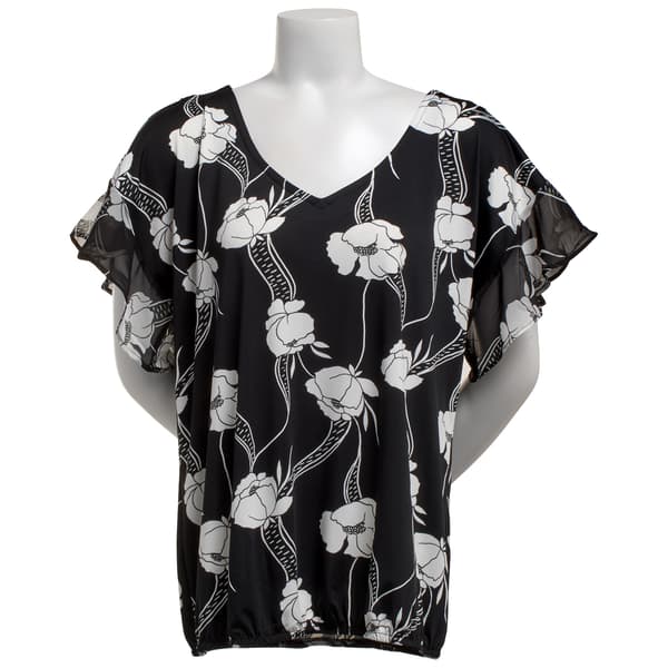 Womens Sara Michele Flutter Sleeve Cold Shoulder Floral Blouse - image 