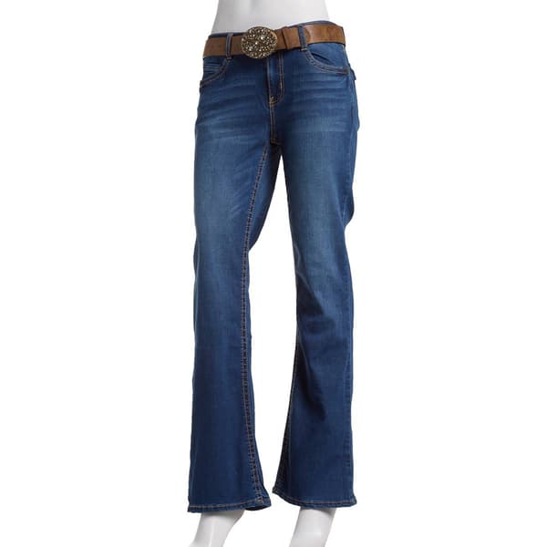 Juniors Wallflower Paradise Belted Low Rise Flare Jeans - image 