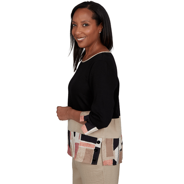 Petite Alfred Dunner Travel Advisory Spliced Patchwork Blouse