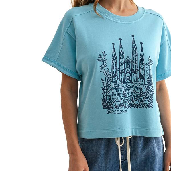 Womens CITY BLUES Short Sleeve Cropped Barcelona Graphic Tee