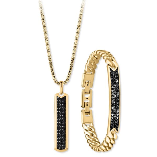 Mens Gentlemens Classics(tm) Gold-Tone & Hematite Necklace/Bracelet - image 