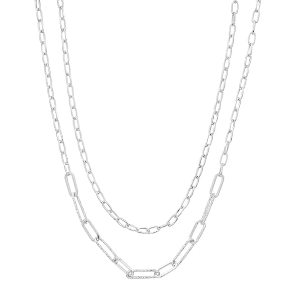 Design Collection Silver Plated 16in. Texurted Papeclip Necklace - image 