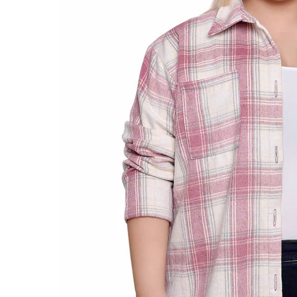 Plus Size NY Collection Brushed Twill Plaid Shacket- Pink/White