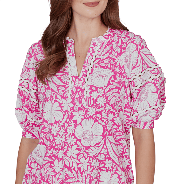 Petite Ruby Rd. Hothouse Florals Puff Sleeve Blouse