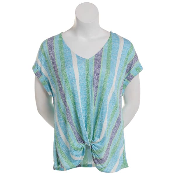 Plus Size AbsolutelyFamous Short Cuff Sleeve V-Neck Twist Hem Top