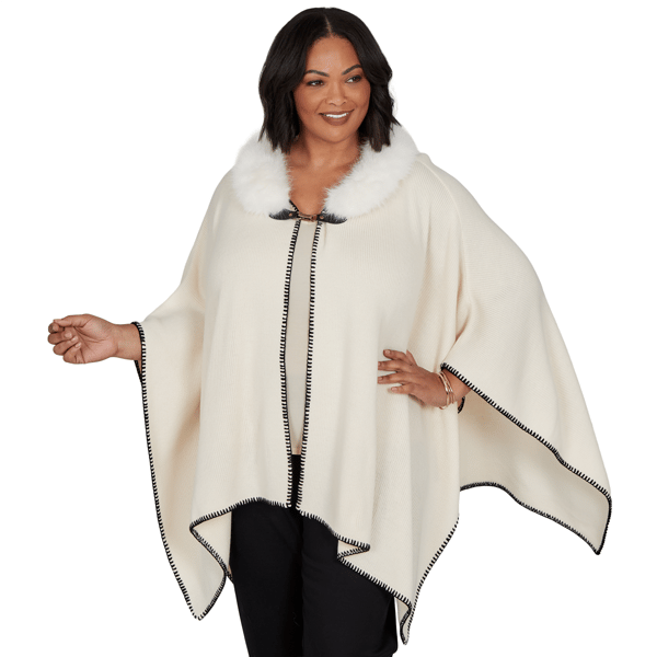Plus Size Emaline Country Code Faux Fur Collar Knit Cape