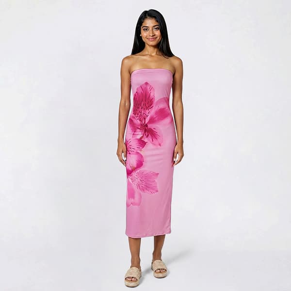 Juniors Madden Girl Mesh Flower Tube Midi Slit Dress - image 