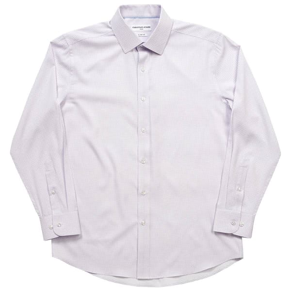 Mens Christian Aujard Slim Fit Checkered Dress Shirt-White/Purple - image 