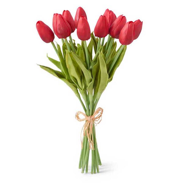 K&K Interiors Red Real Touch Mini Tulip Bouquet - image 