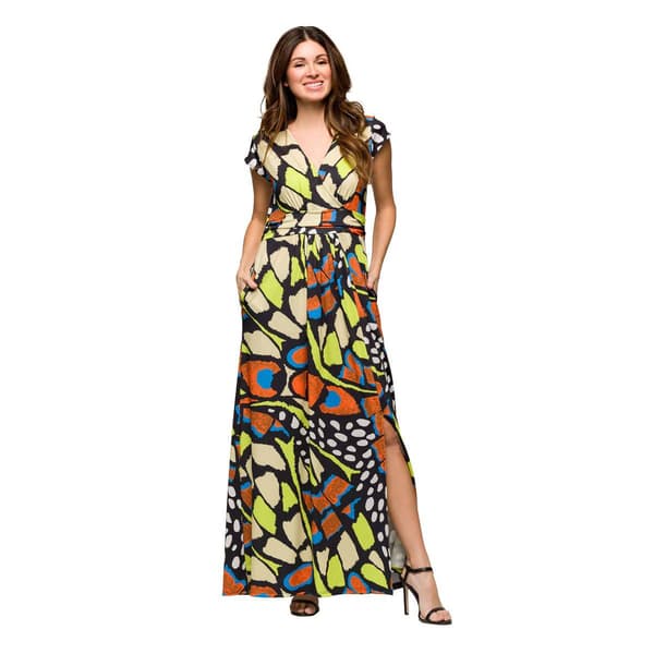 Womens 24/7 Comfort Apparel Butterfly Side Slit Pocket Maxi Dress - image 