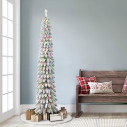 Puleo International 7ft. Pre-Lit Flocked Pencil Christmas Tree
