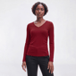 Womens Ninety Clothing Long Sleeve V-Neck Ribbed Ruch Solid Tee - image 1