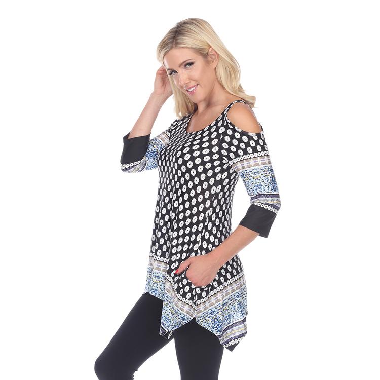 Womens White Mark 3/4 Sleeve Cold Shoulder Tunic